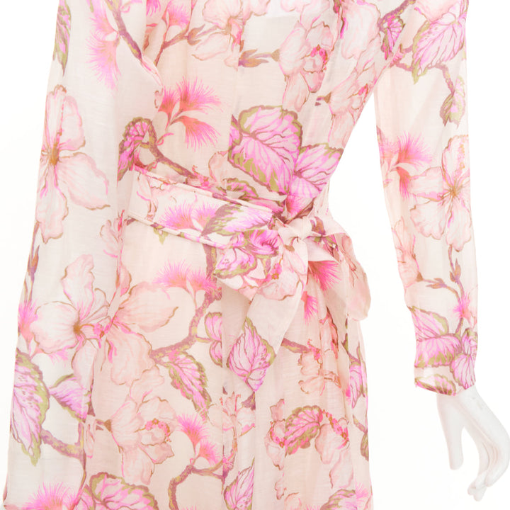 ZIMMERMANN 2024 Runway Matchmaker pink floral linen silk midi dress Size 1 XS-S