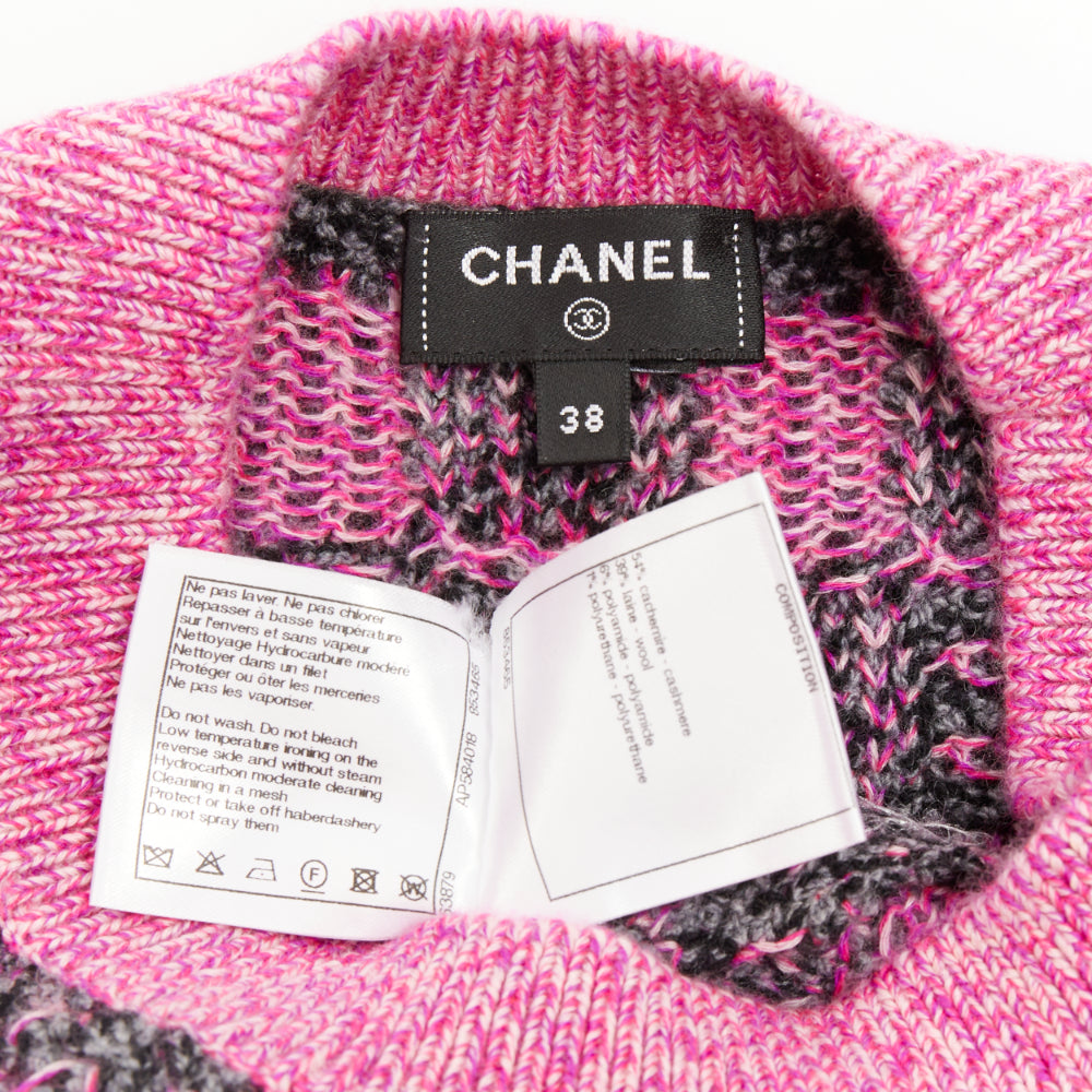 CHANEL 2022 Runway check cc plaque fuchsia trim cropped cashmere knit vest FR38