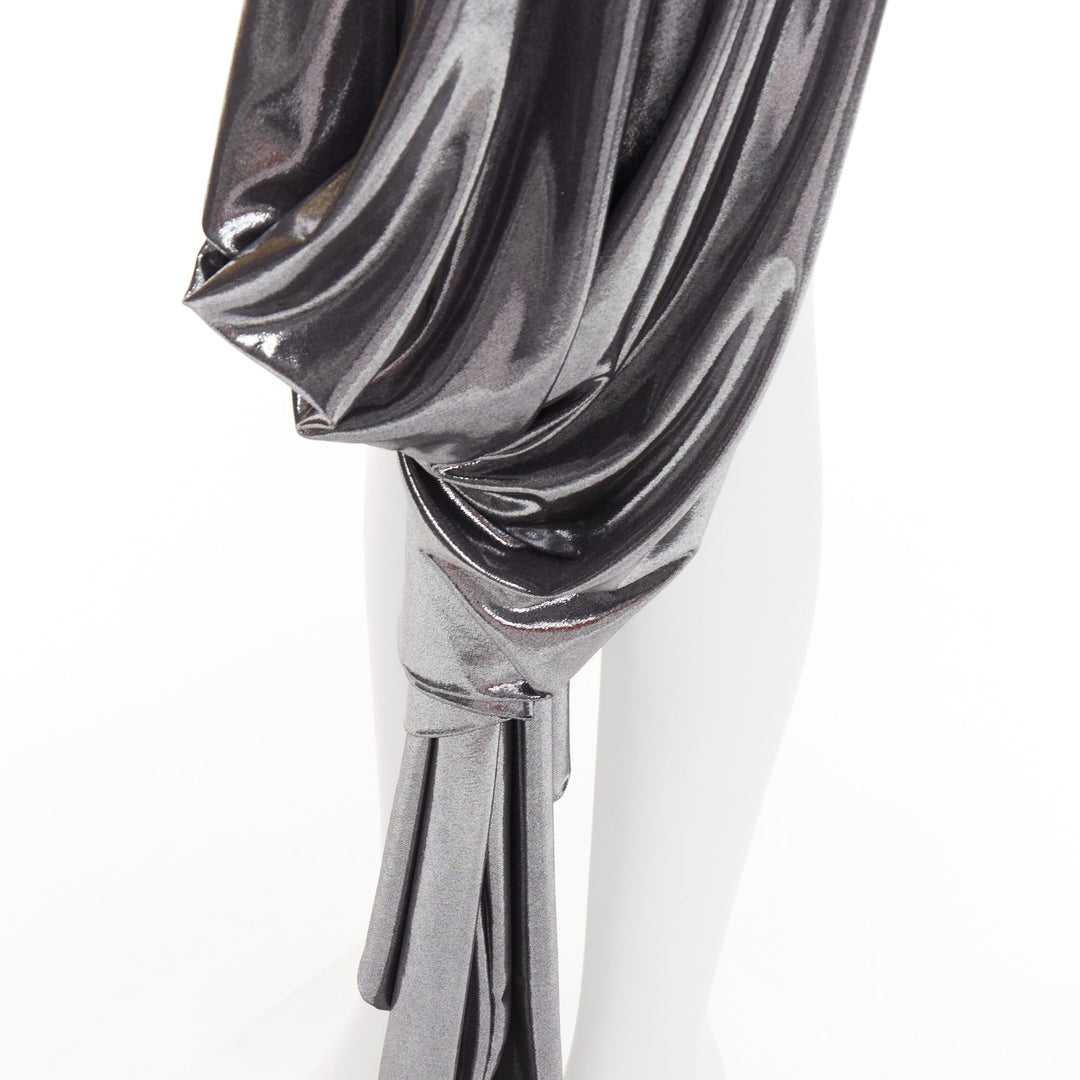 ALEXANDRE VAUTHIER SS2024 Runway metallic silver liquid metal drape dress