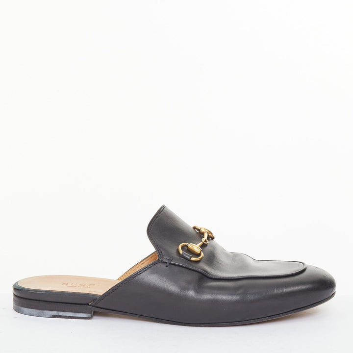 GUCCI Princetown black leather horsebit backless classic loafer mules EU37