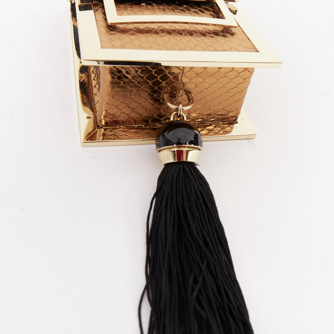 ROGER VIVIER 2017 Boite De Nuitmetallic gold envelope box tassel clutch bag