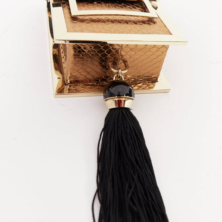 ROGER VIVIER 2017 Boite De Nuitmetallic gold envelope box tassel clutch bag