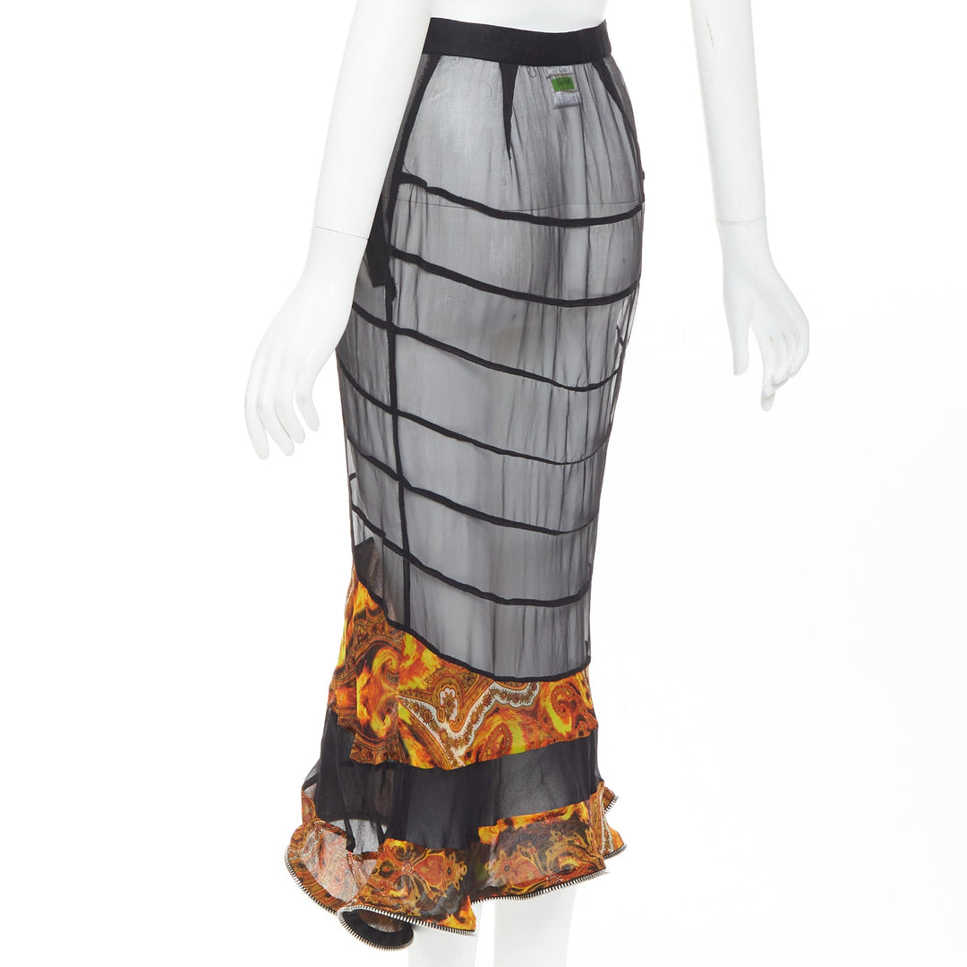 rare GIVENCHY Tisci black mulberry silk sheer baroque flame zipper skirt