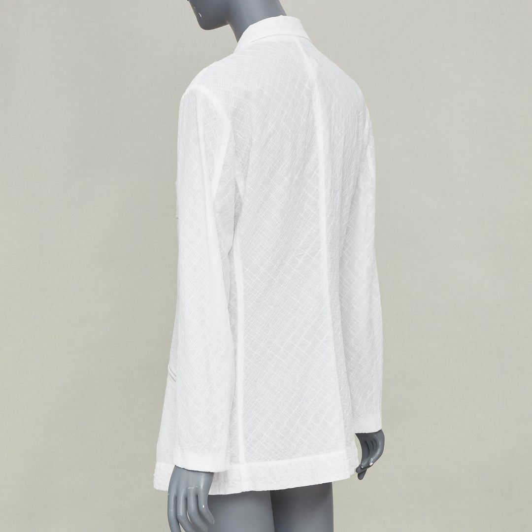 ISSEY MIYAKE Vintage white lattice grid stitch zippered pocket cotton jacket L