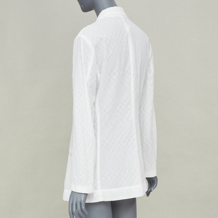 ISSEY MIYAKE Vintage white lattice grid stitch zippered pocket cotton jacket L