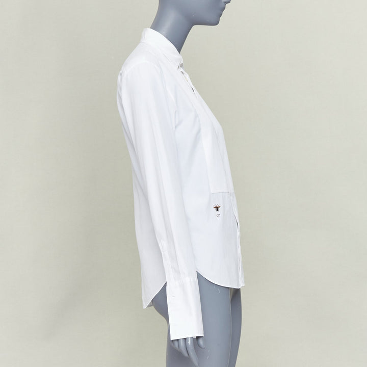 CHRISTIAN DIOR white cotton pique CD Bee embroidered dress shirt FR34 XS