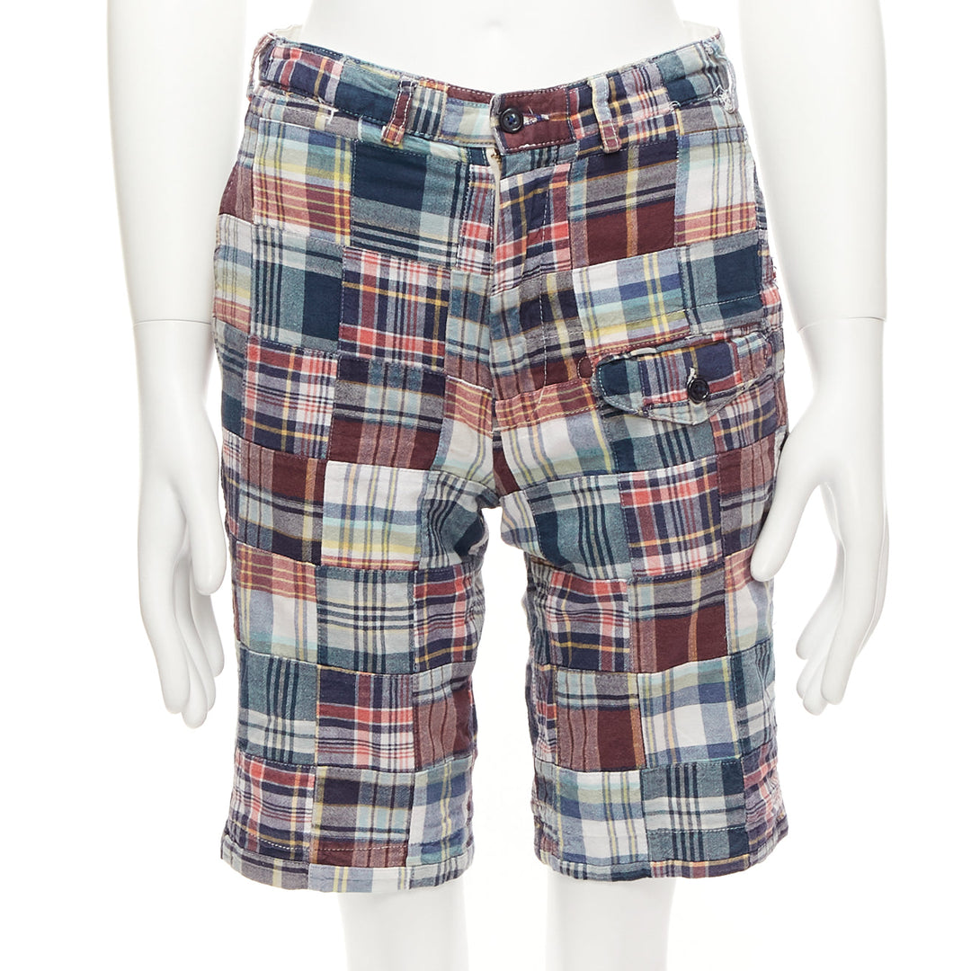 ENGINEERED GARMENTS multicolor cotton checkered patchwork shorts 28"