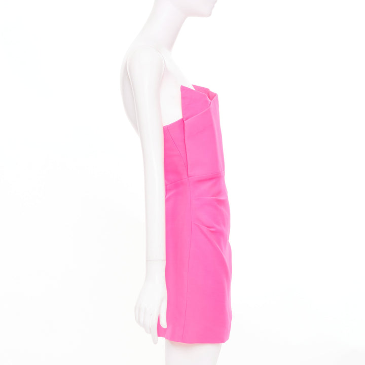 ROLAND MOURET 2023 pink silk wool asymmetric strapless fold cocktail dress UK8 S