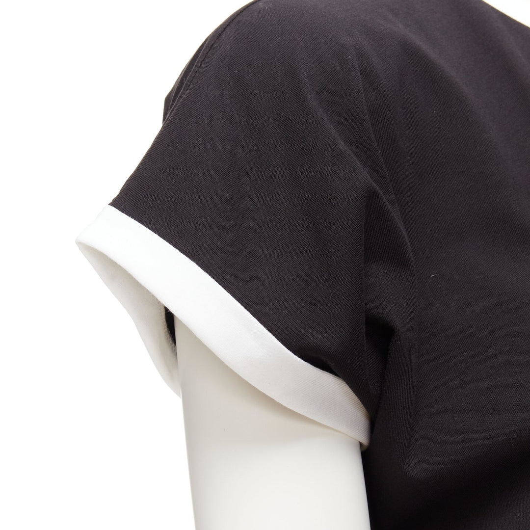 BALMAIN black white logo cap short sleeve ringer cropped tshirt XXS