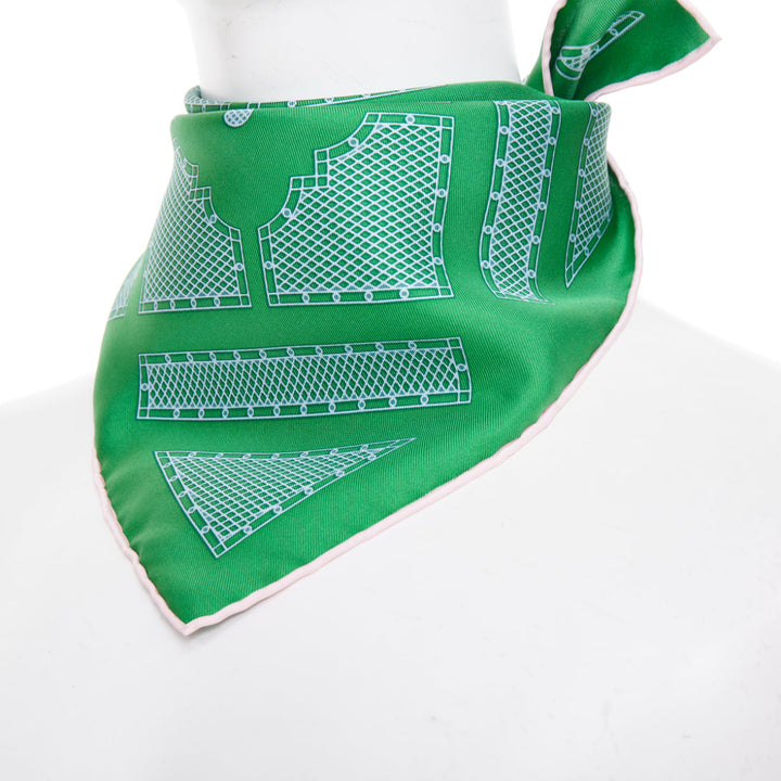 ERMES Gavroche 45 green geometric garden fence lattice print silk scarf