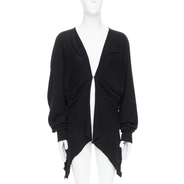 BERNHARD WILLHELM black cotton blend draped hi low cardigan M