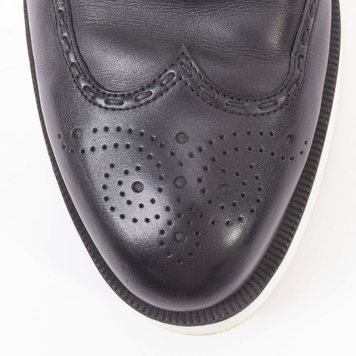 BOTTEGA VENETA black leather white midsoles perforated platform brogue shoe EU43