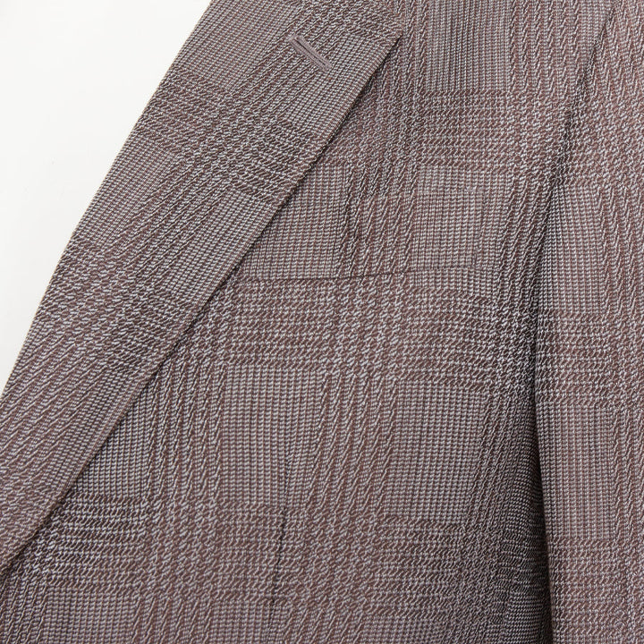 GIORGIO ARMANI taupe grey houndstooth plaid notched lapel blazer IT46 S