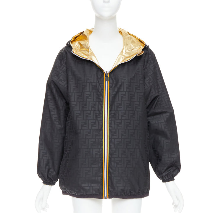 FENDI K-WAY metallic gold black FF reversible waterproof windbreaker S