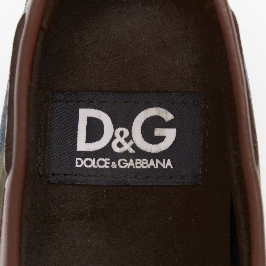 DOLCE GABBANA green brown camouflage suede driving loaers shoes EU39