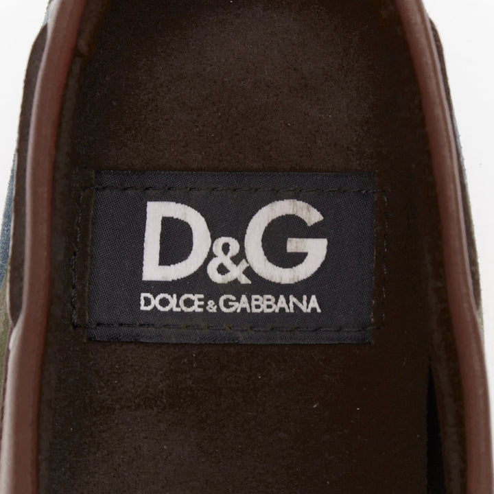 DOLCE GABBANA green brown camouflage suede driving loaers shoes EU39