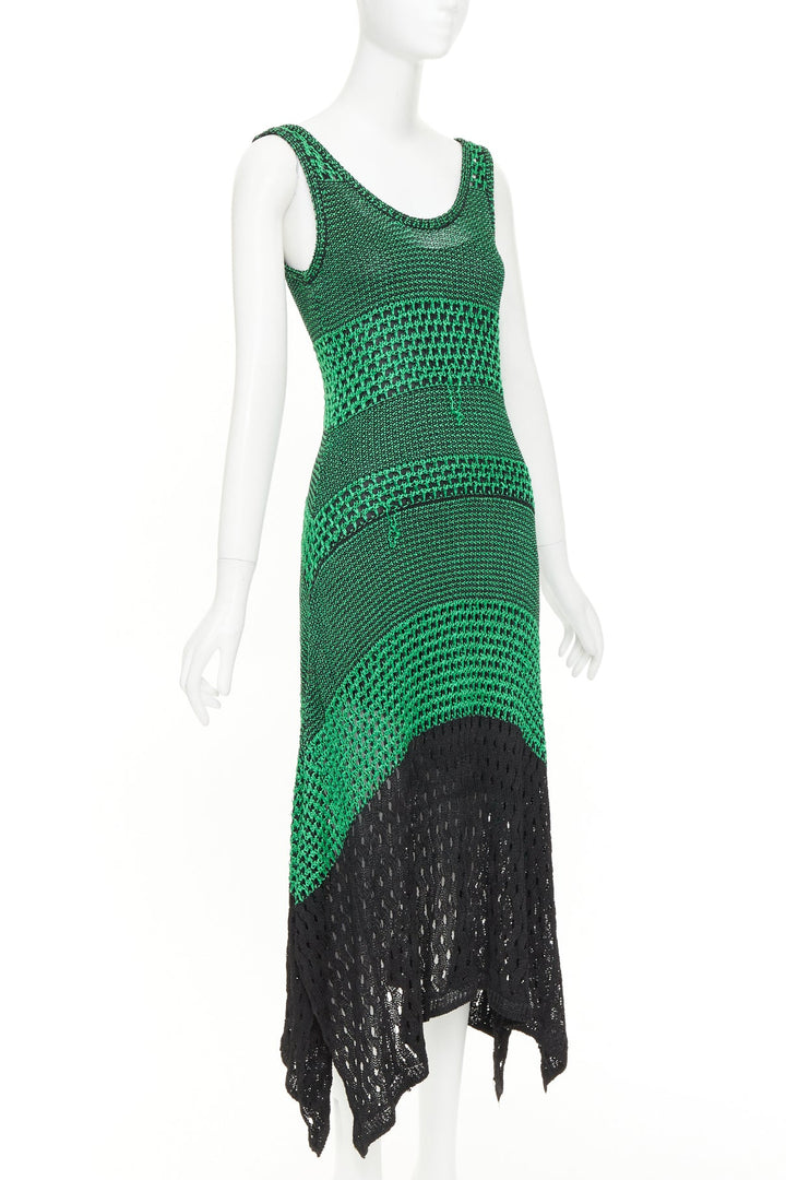 PROENZA SCHOULER 2016 green black asymmetric lattice crochet knit dress S