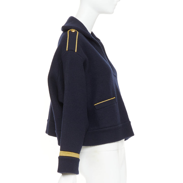 CELINE Cropp Military Vareuse wool gold trim Triomphe sailor collar pullover M
