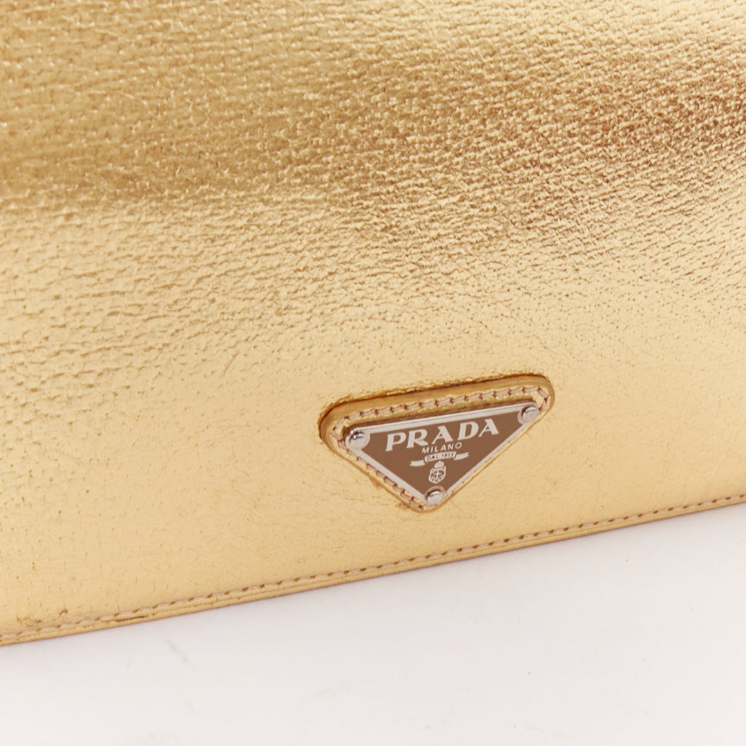 PRADA Vintage gold metallic leather silver logo flap crossbody bag