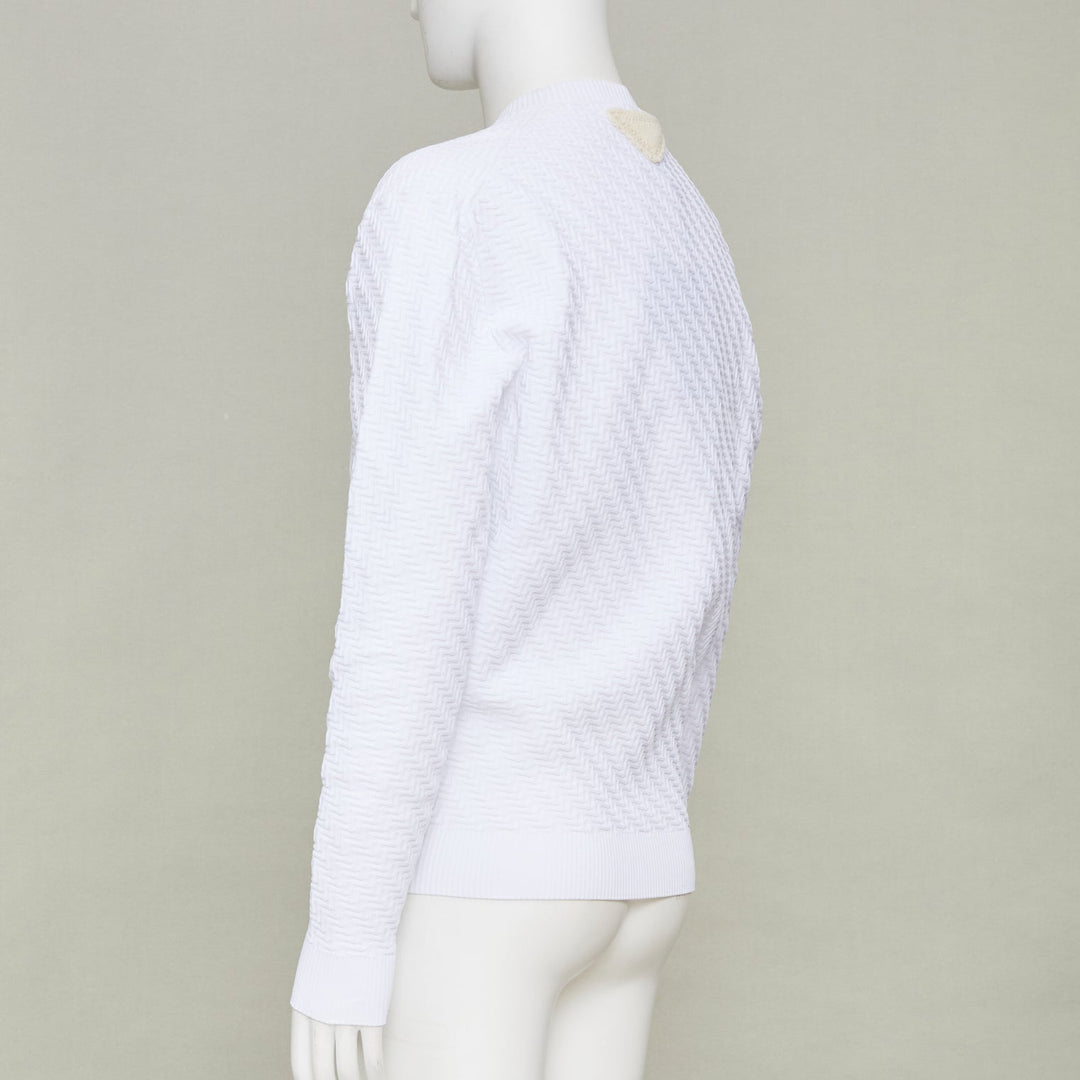 PRADA white zigzag micro texture geometric long sleeve crewneck sweater IT48 M