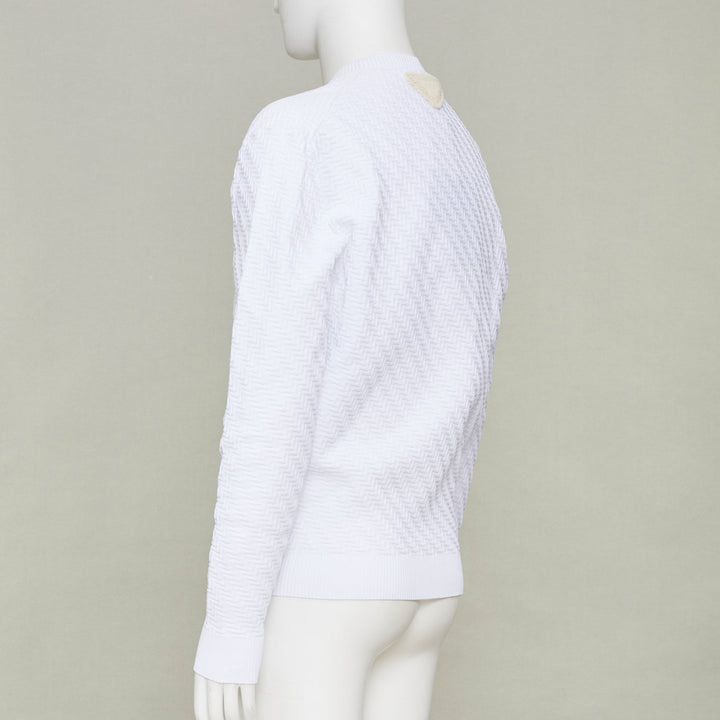 PRADA white zigzag micro texture geometric long sleeve crewneck sweater IT48 M