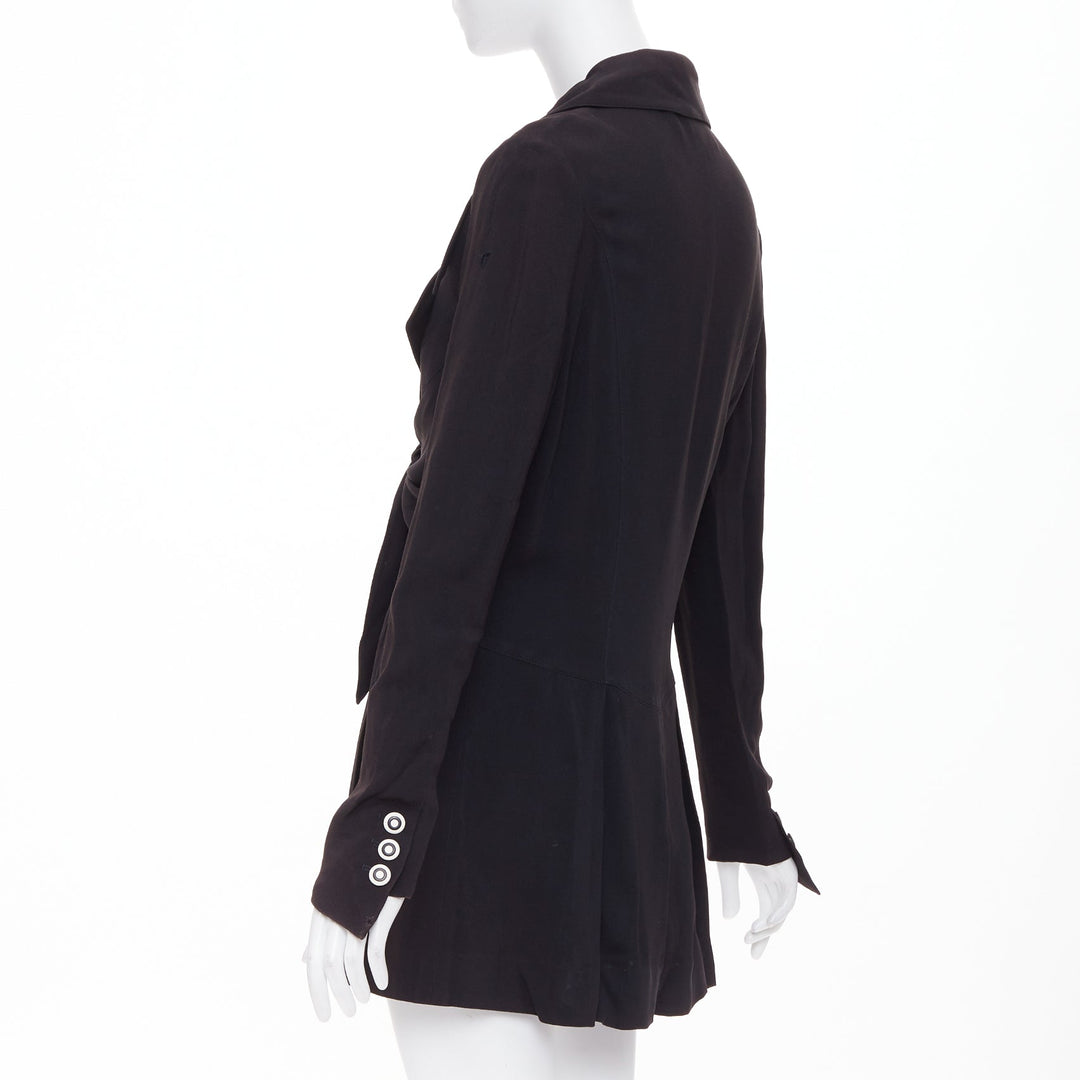 KARL LAGERFELD Vintage black tie front pleated hem wool crepe coat FR44 2XL