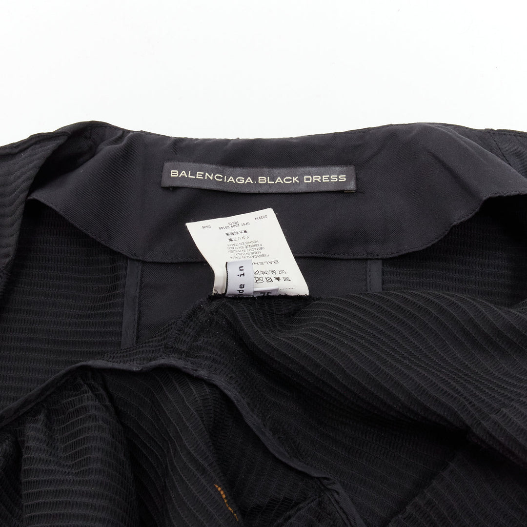 BALENCIAGA 2009 plunge neckline button front gathered pleat short dress FR36 S