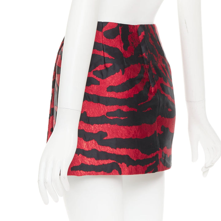 DOLCE GABBANA red black tiger stripe metallic jacquard high mini skirt IT36 XS