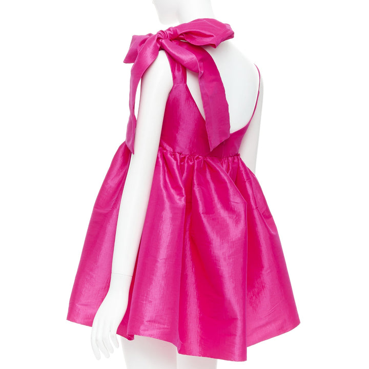 KIKA VARGAS Sue fuchsia pink silk blend bow shoulder babydoll dress XS