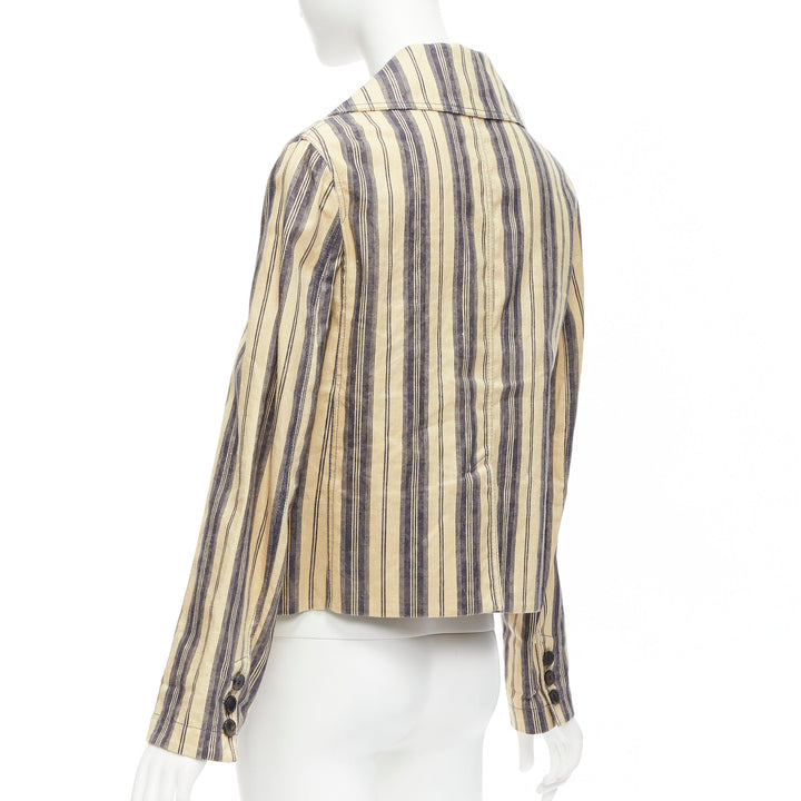 CHRISTIAN DIOR 2020 Runway beige striped linen double breasted blazer FR36 S