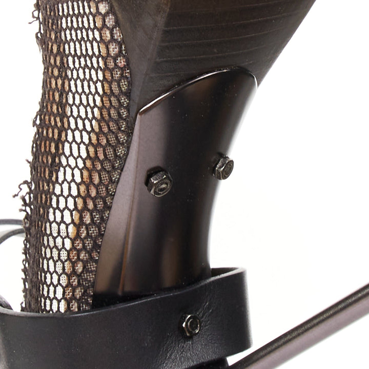 LANVIN 2011 Runway black fishnet mesh ankle harness pin platform heels EU37