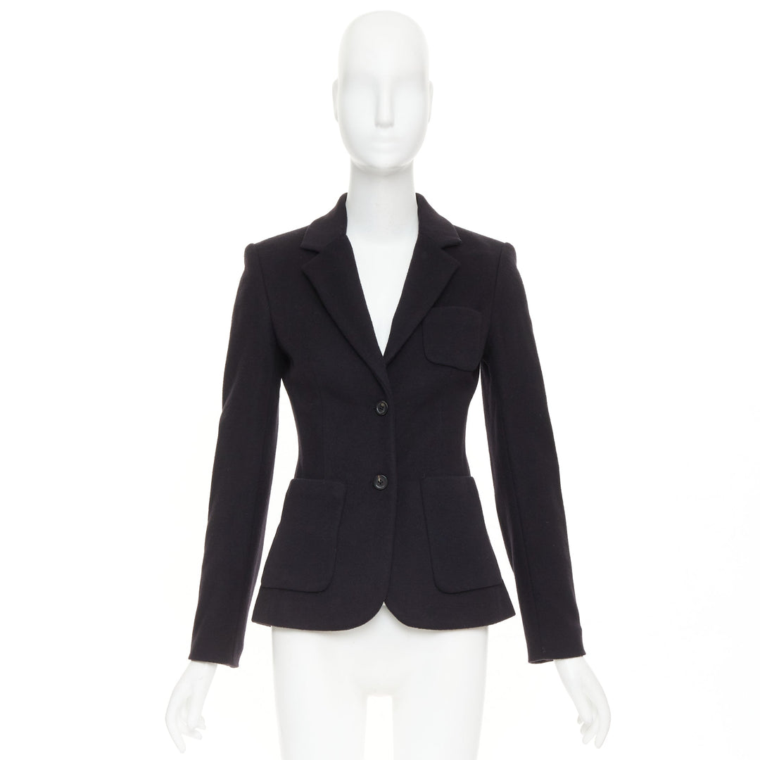 THE ROW black wool deerskin trim 3 patch pockets fitted blazer jacket US2 S
