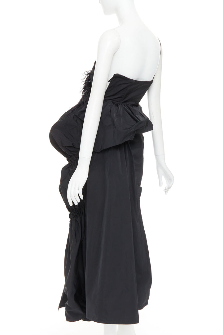rare DRIES VAN NOTEN Lacroix 2020 Runway black taffeta ostrich ruffle gown FR38