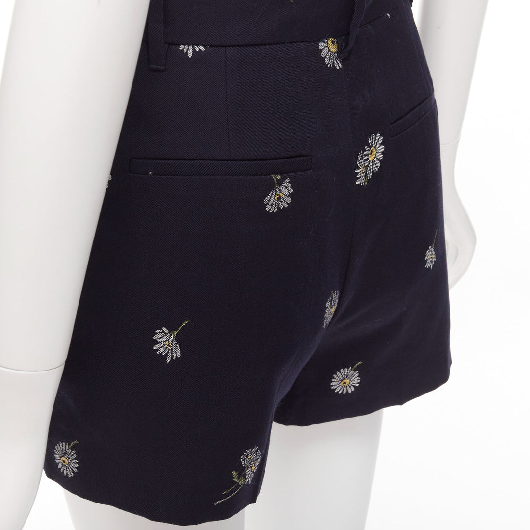 RED VALENTINO navy cotton daisy floral print high waisted shorts IT36 S
