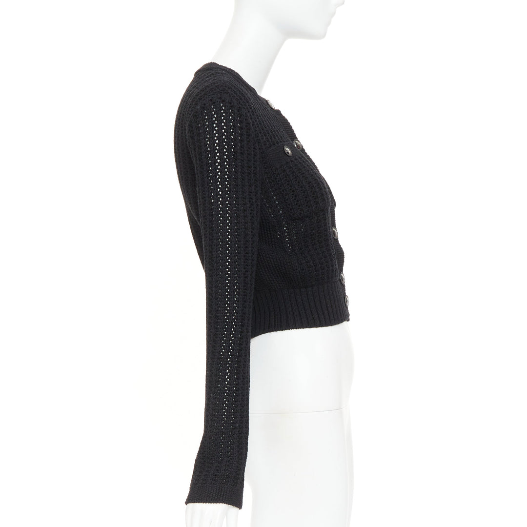 CHANEL 2019 La Pausa cotton linen CC buttons open knit cropped cardigan FR36 S