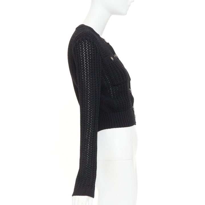 CHANEL 2019 La Pausa cotton linen CC buttons open knit cropped cardigan FR36 S