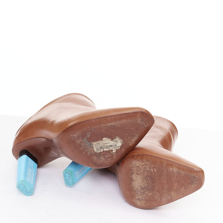 VETEMENTS Highlighter brown leather blue architectural heel mules EU35