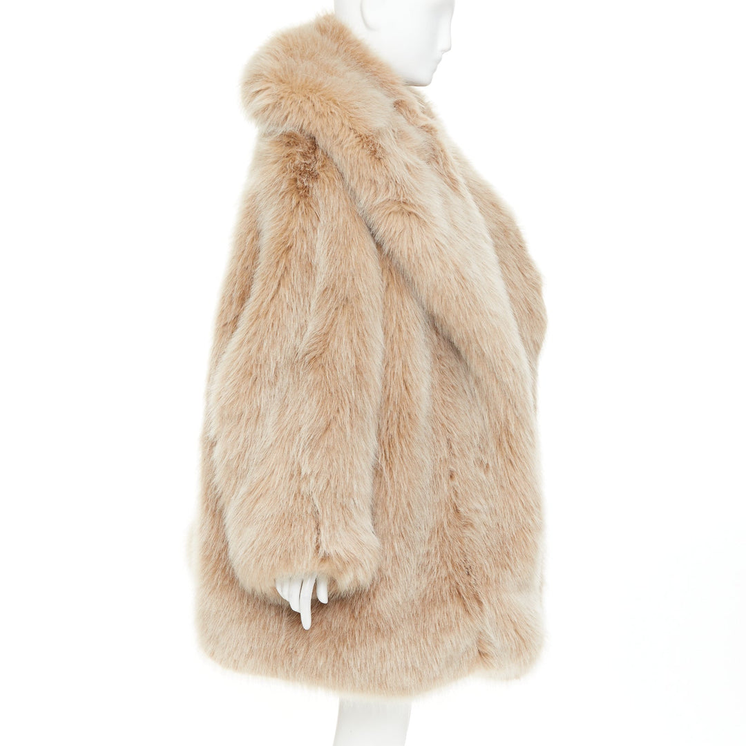 rare ALEXANDRE VAUTHIER SS2023 beige brown faux fur exaggerated collar coat
