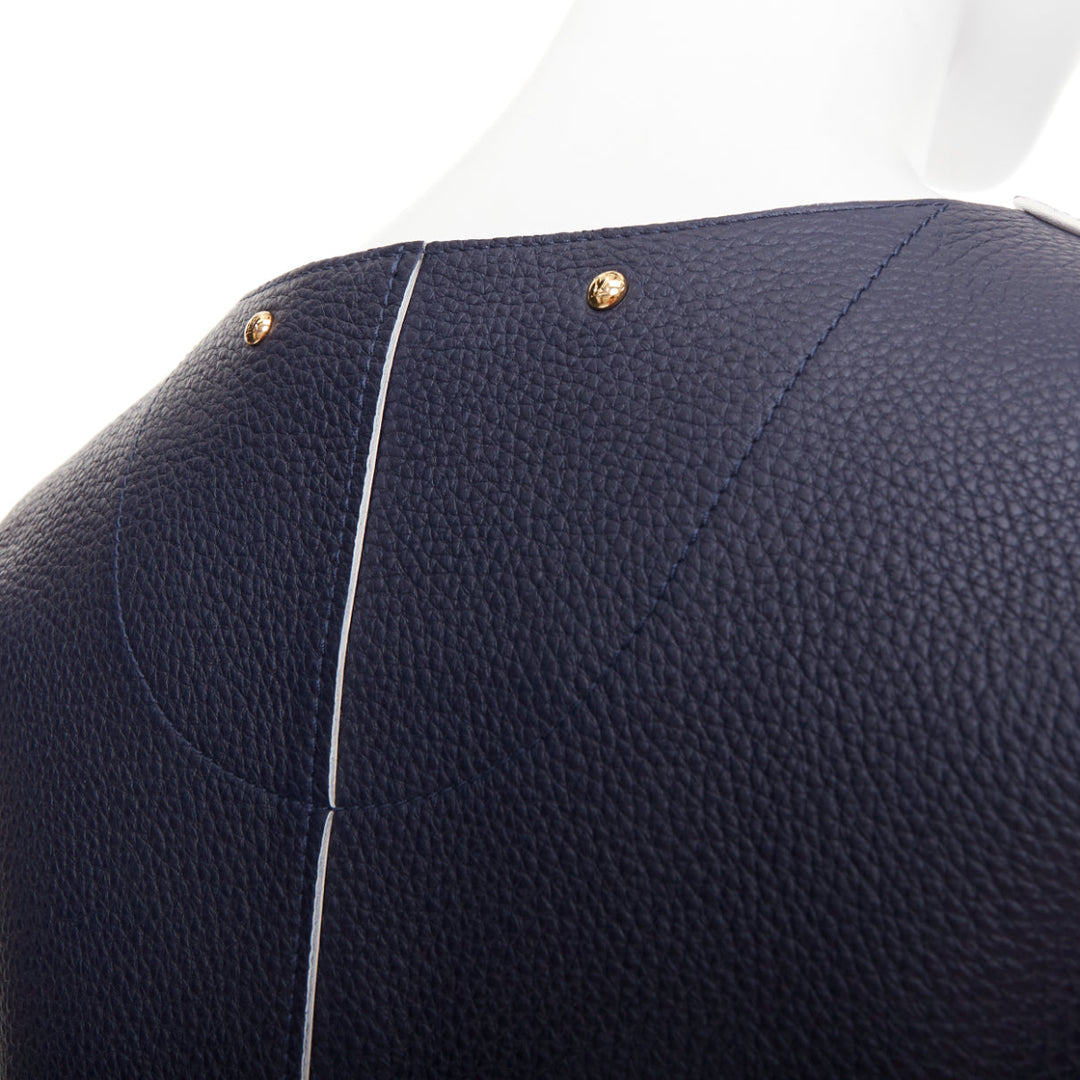 LOUIS VUITTON navy off white textured leather tie front jacket FR36 M