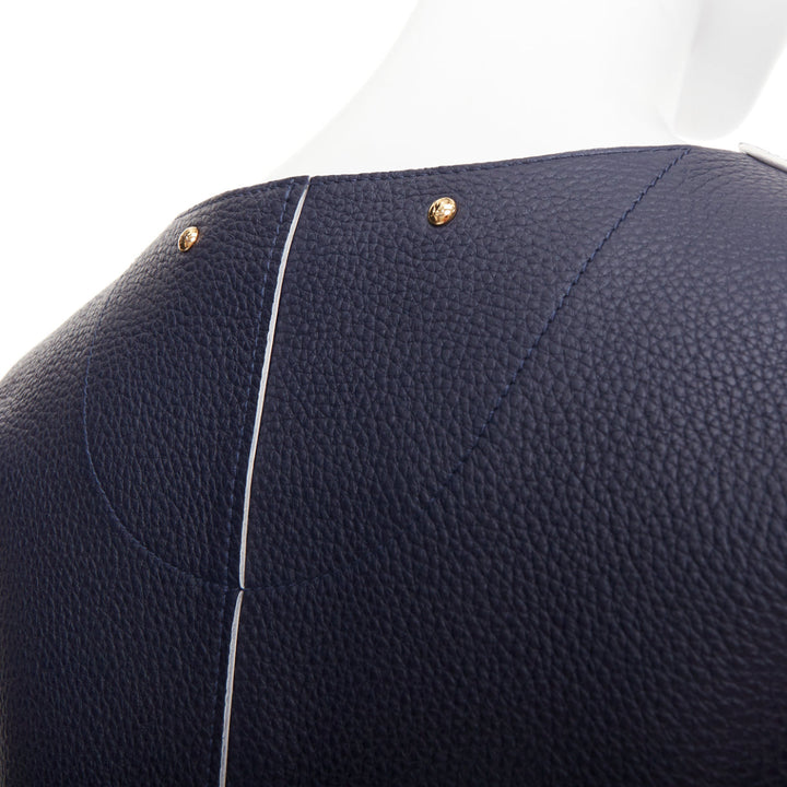 LOUIS VUITTON navy off white textured leather tie front jacket FR36 M