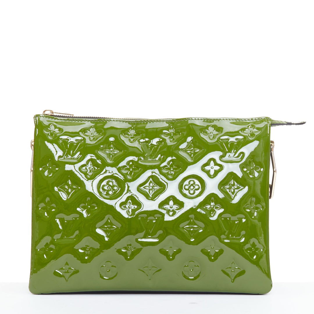 LOUIS VUITTON 2022 Coussin PM green patent monogram embossed trio crossbody bag