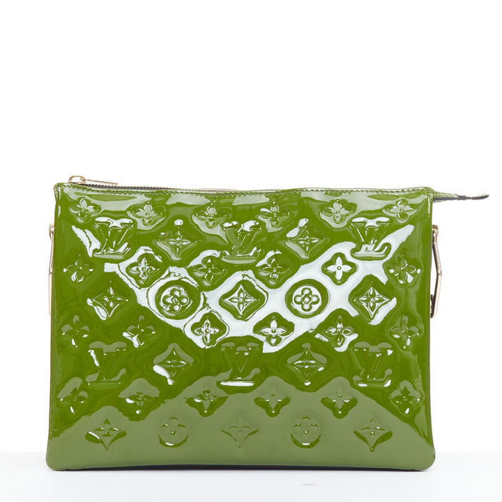 LOUIS VUITTON 2022 Coussin PM green patent monogram embossed trio crossbody bag
