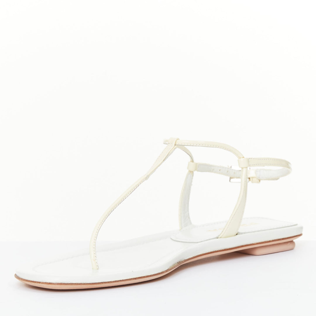 PRADA off white patent leather tstrap comfort thong slingback flat sandal EU37.5