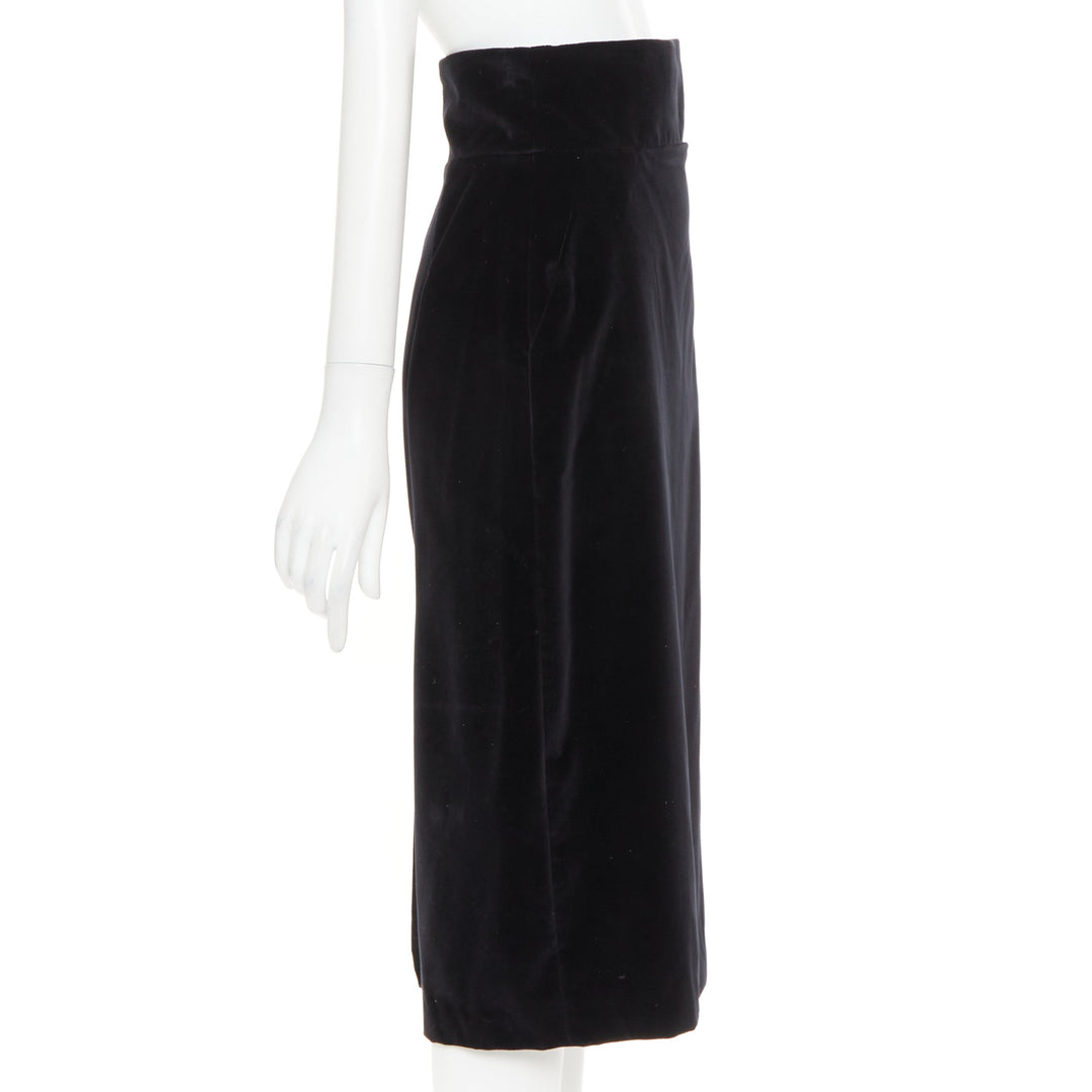 ALEXANDRE VAUTHIER black velvet high waisted duo pocket back slit pencil skirt