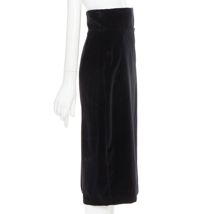 ALEXANDRE VAUTHIER black velvet high waisted duo pocket back slit pencil skirt