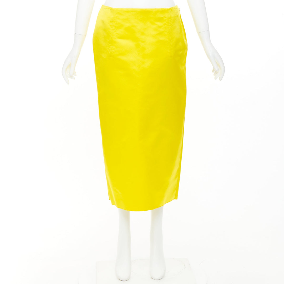 PRADA 2022 Raf Simons Runway yellow satin split high waisted midi skirt IT40 S