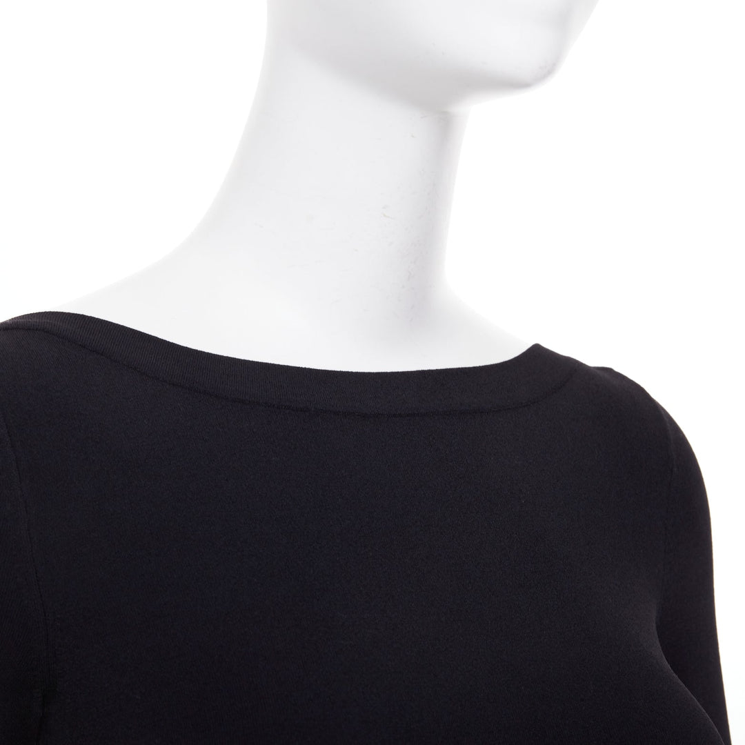 ALAIA black viscose blend three quarter sleeve boatneck knit bodysuit top FR36 S