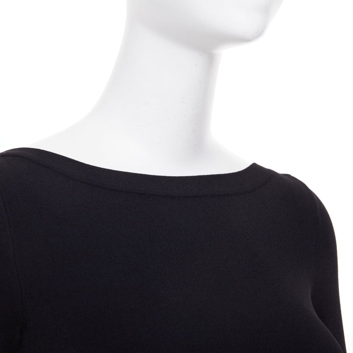 ALAIA black viscose blend three quarter sleeve boatneck knit bodysuit top FR36 S