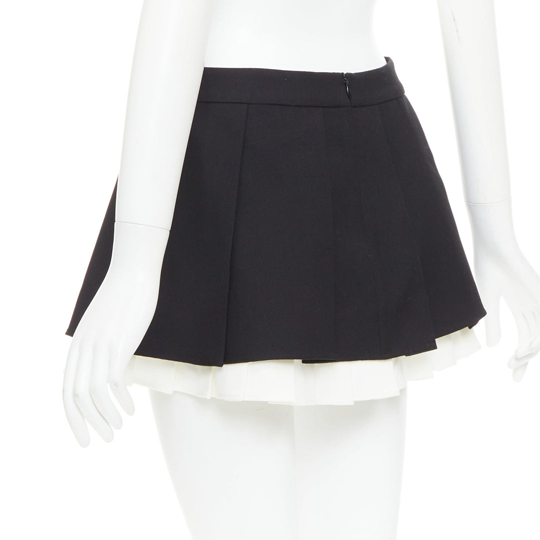SHUSHU TONG 2023 ruffled pleat wool blend black white tiered school skirt UK6 XS
