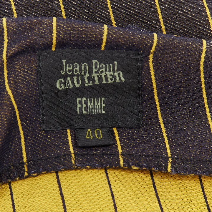 JEAN PAUL GAULTIER FEMME black gold striped logo trim wide leg pants IT40 L
